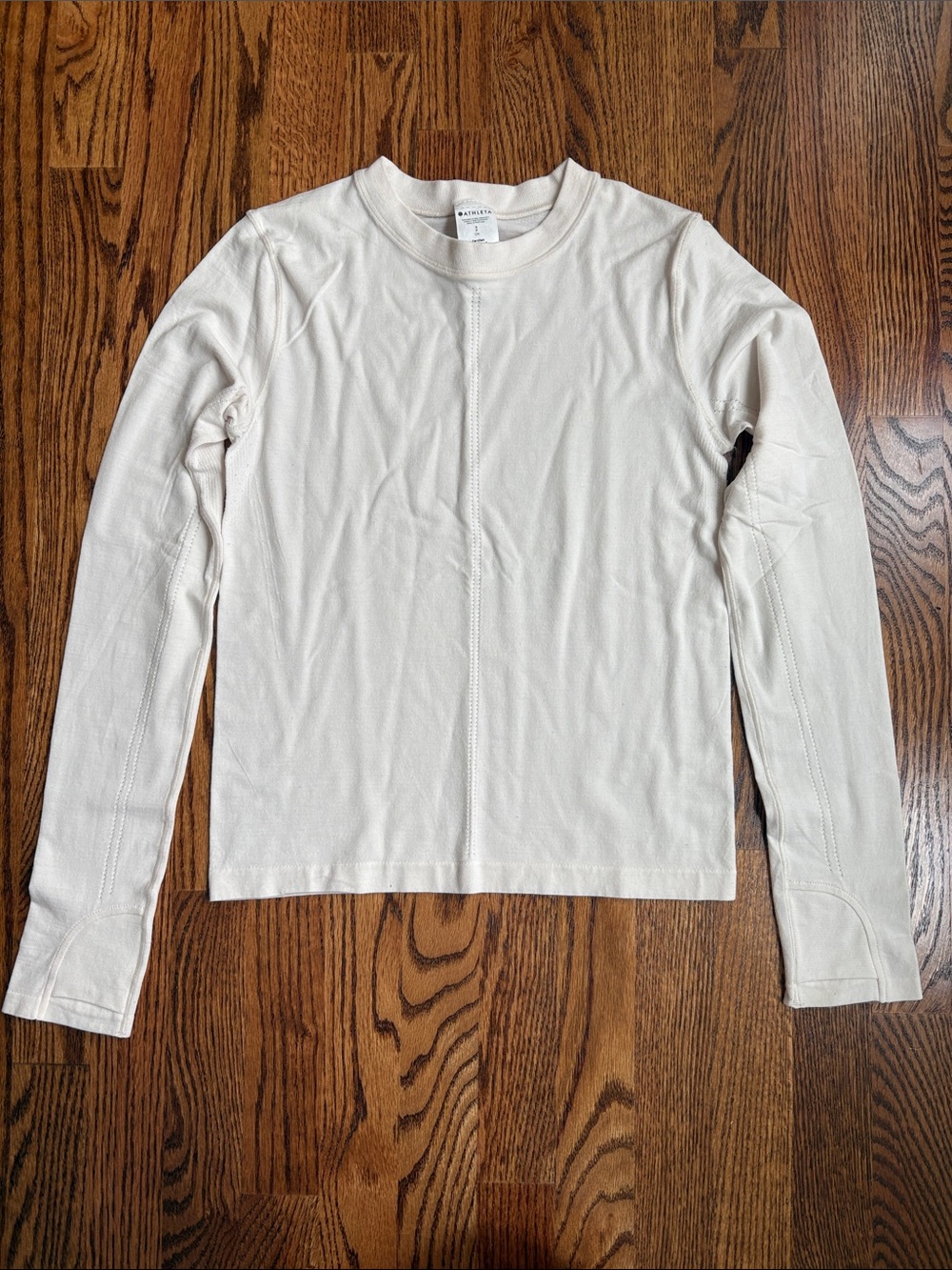 Athleta Cream Ascent Long Sleeve Crewneck Top
